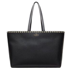 Valentino Garavani Rockstud Tote Bag Large Black Pebbled Leather Travel Carryall